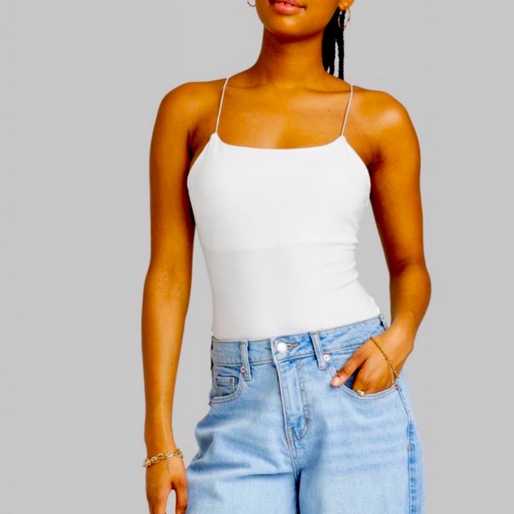 Ribbed Skinny Strap Body Suit White
